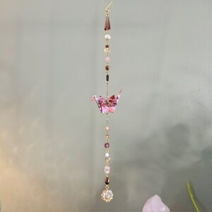 Origami Ornament #2412 - Small Crane with Glass Beads